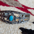 1930s Blue Turquoise Thunderbird Cuff Old Pawn size 6 3/4. JB 370