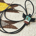 1940s Thunderbird Bolo Turquoise Onyx Vintage Pueblo # JBO 165