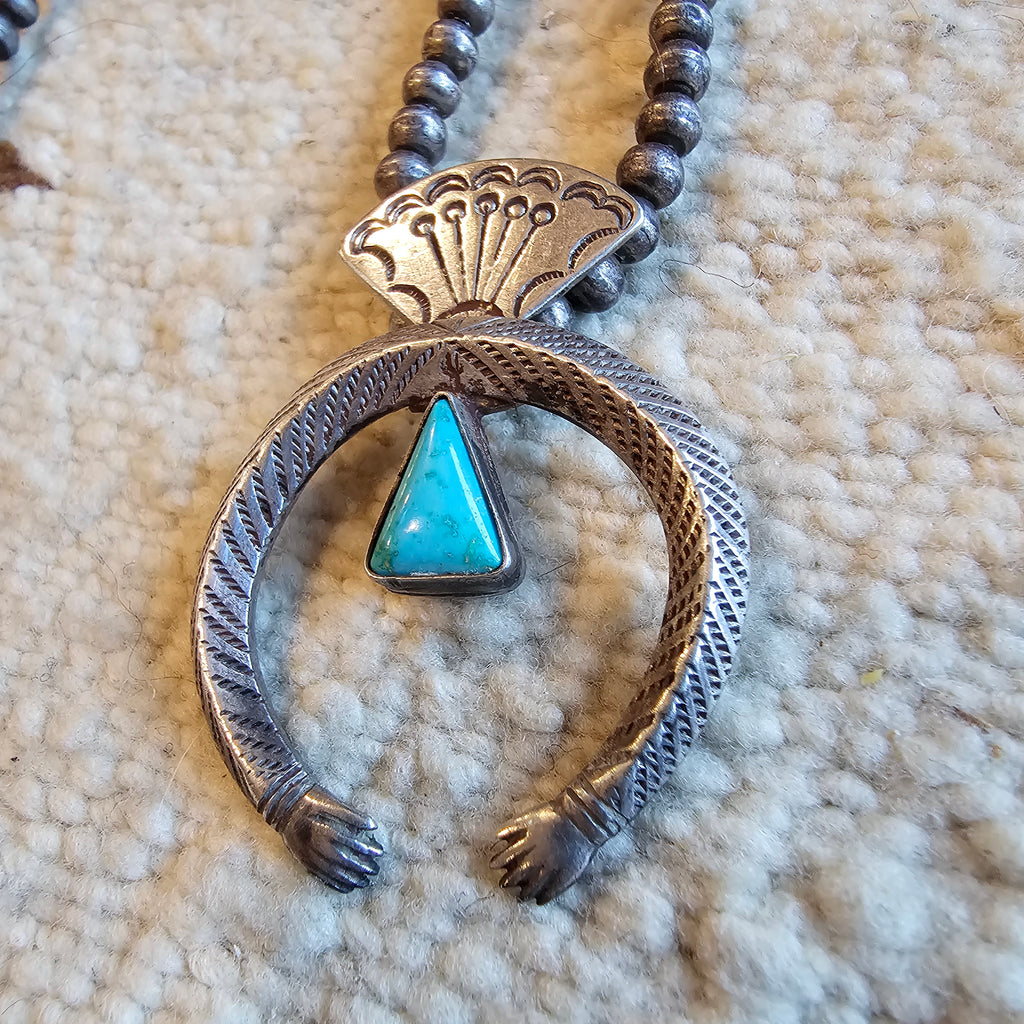 C 1910 Ingot Silver and Turquoise Naja Bead Necklace  JN 703
