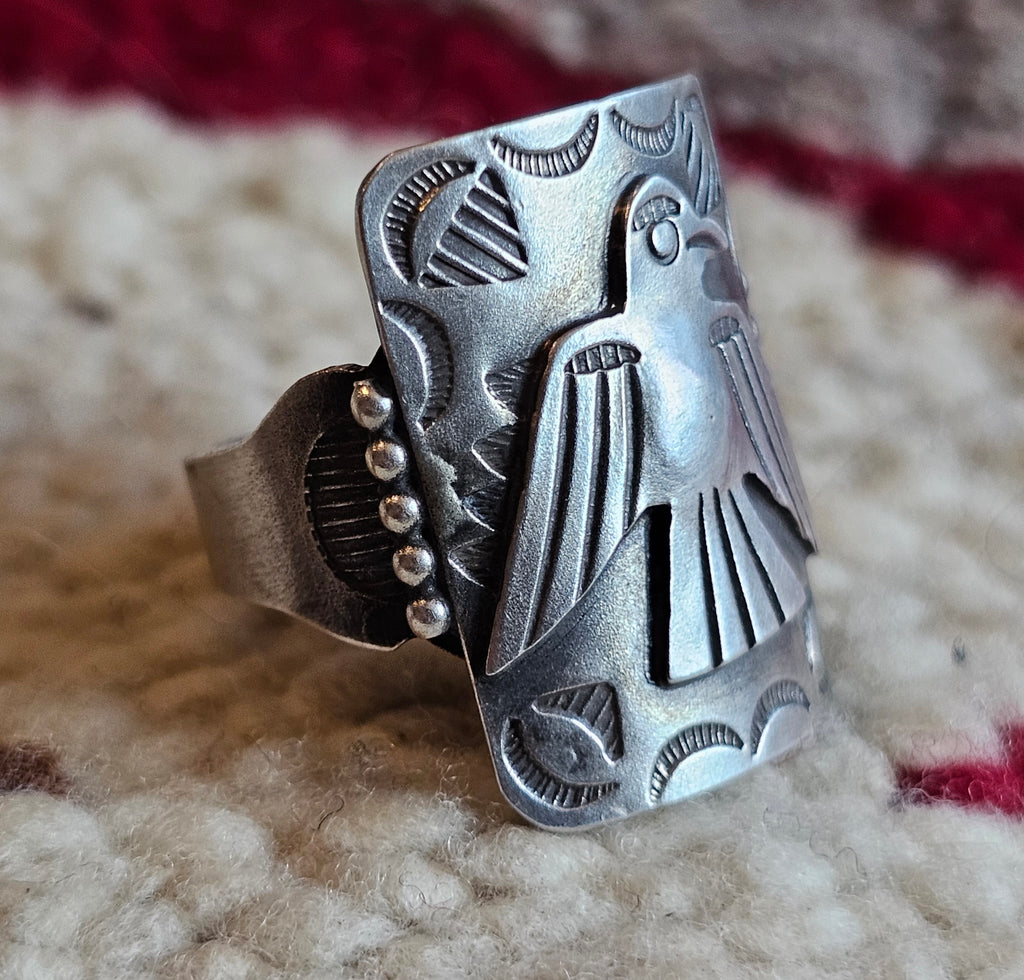 Sterling Thunderbird Vintage Native Ring size 7  JR 791