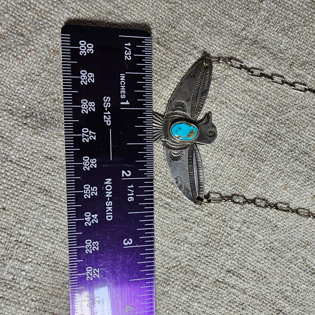 1930s Vintage Thunderbird Blue Turquoise Native Necklace Old Pawn JN 845