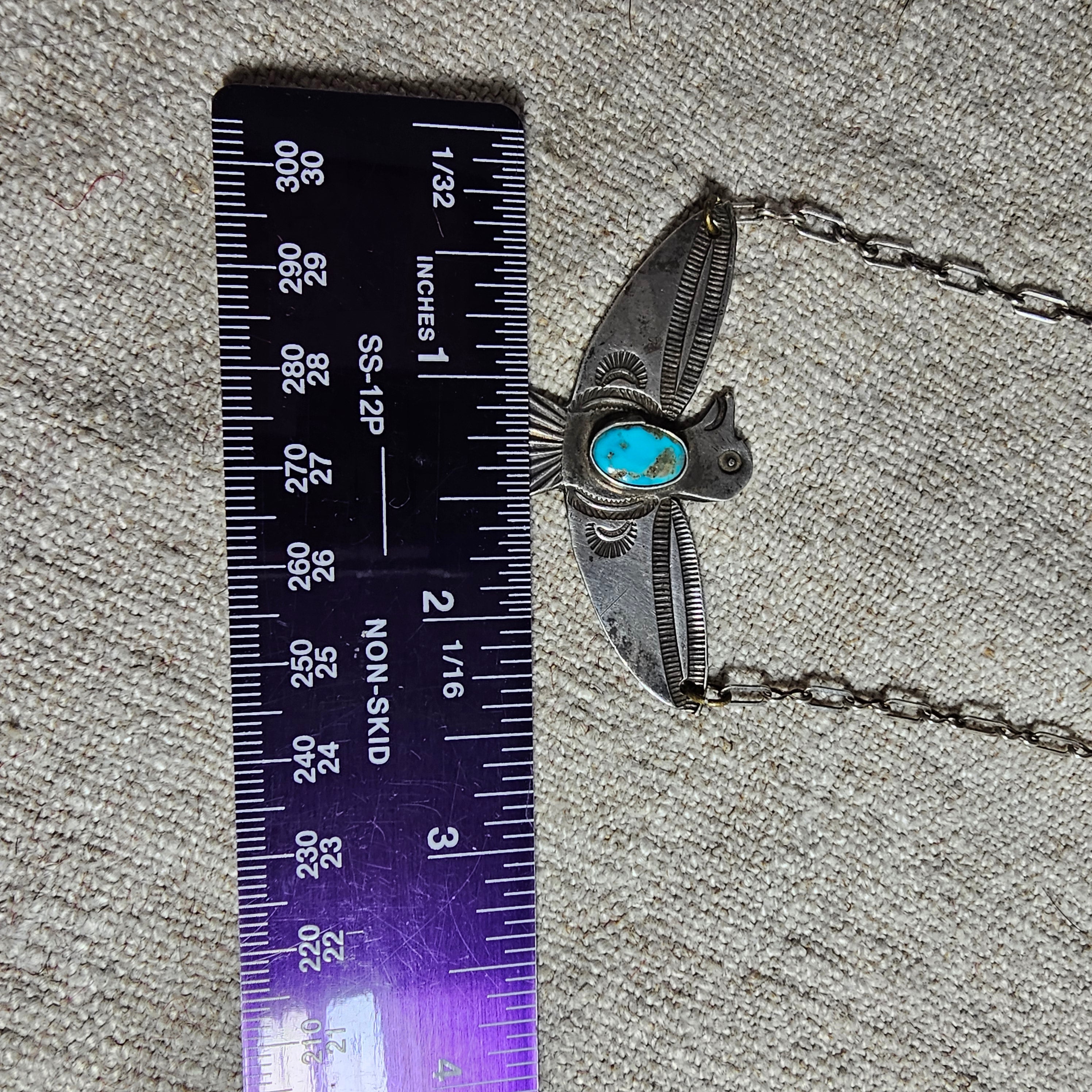 1930s Vintage Thunderbird Blue Turquoise Native Necklace Old Pawn JN 845
