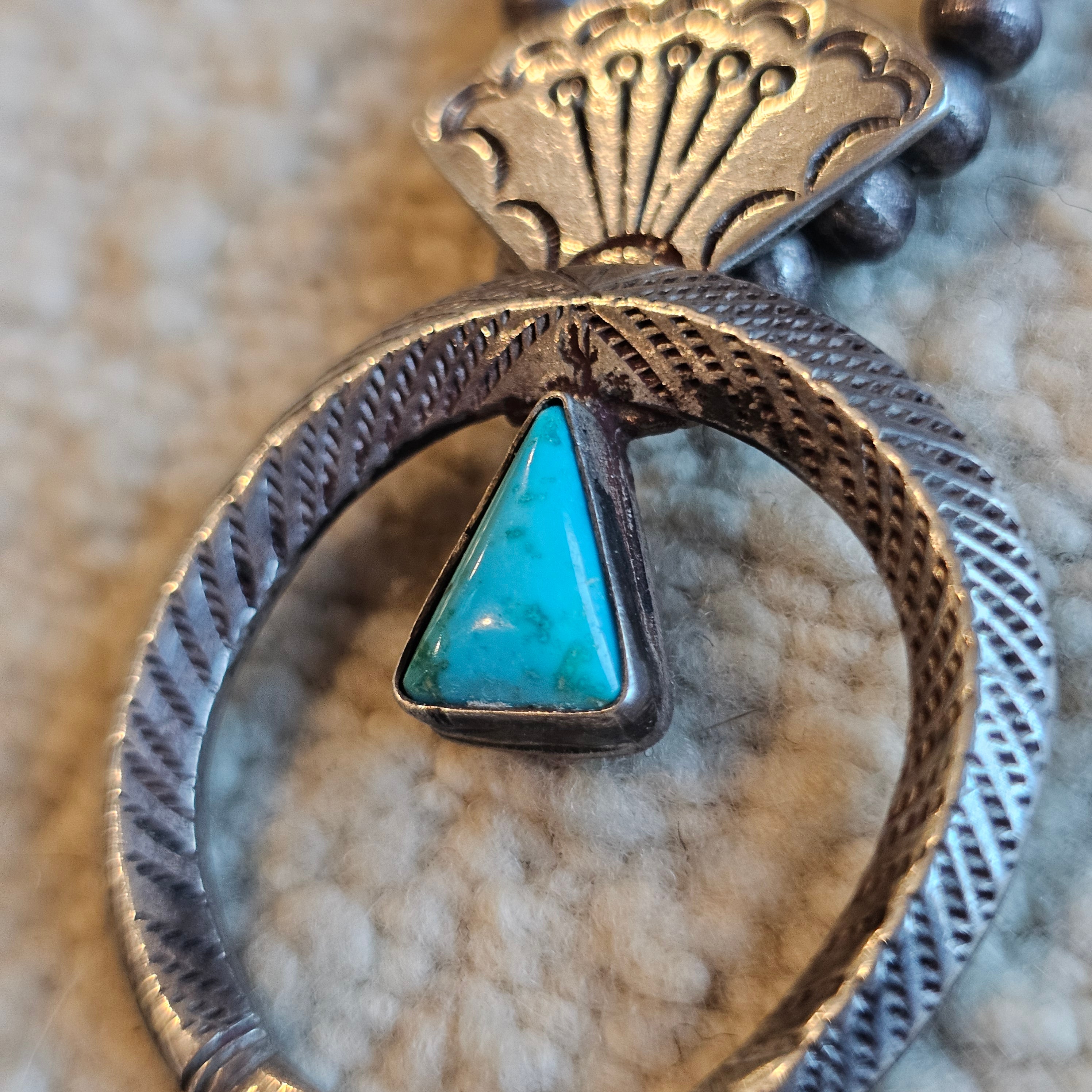 C 1910 Ingot Silver and Turquoise Naja Bead Necklace  JN 703
