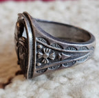 C 1930s Old Sterling Horseshoe Ring with Thunderbird Old Pawn size  9 1/2. JR 793