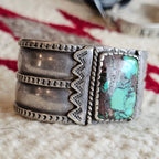 Wide Forged Silver & Turquoise Vintage Native Cuff fits 6 1/2" wrist JB 335