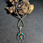 Naja Squash Blossom Turquoise & Coral Native Sterling Necklace  Old Pawn C1970s JN 803