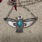 1930s Vintage Thunderbird Blue Turquoise Native Necklace Old Pawn JN 845