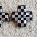 Crisp  Onyx & Mother of Pearl Inlay Zuni Earrings Old Pawn  JE 278
