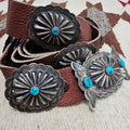 Ortega Signed Vintage Native Concho Belt Sterling & Turquoise Navajo Old Pawn. JBL 164