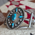 1940s Bisbee Turquoise Vintage Native Sterling Cuff fits 6 1/2" wrist. JB 160