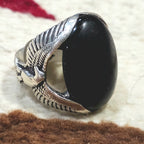 1950s Eagle Onyx Vintage Ring Sterling Old Pawn Size 10 JR 736
