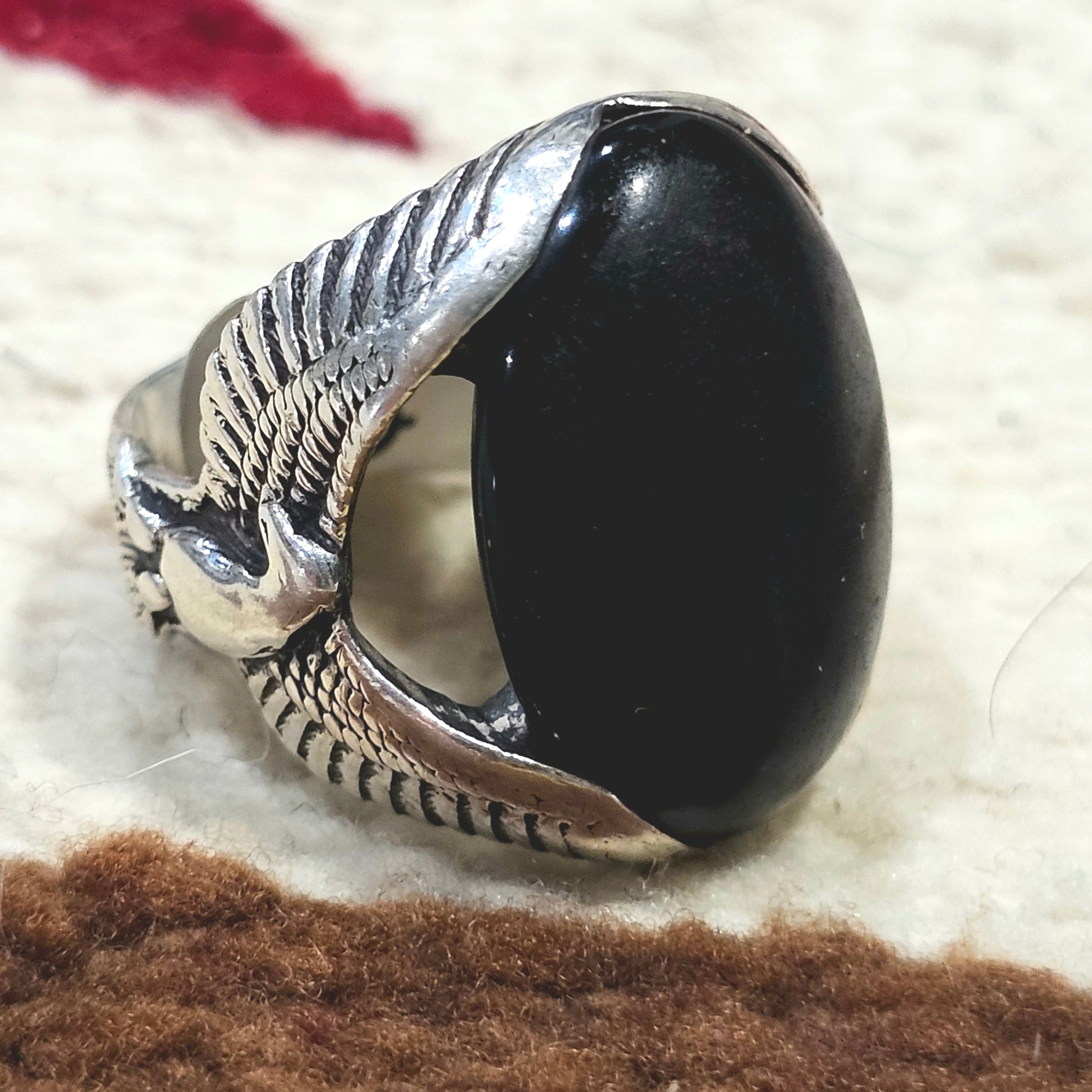 1950s Eagle Onyx Vintage Ring Sterling Old Pawn Size 10 JR 736