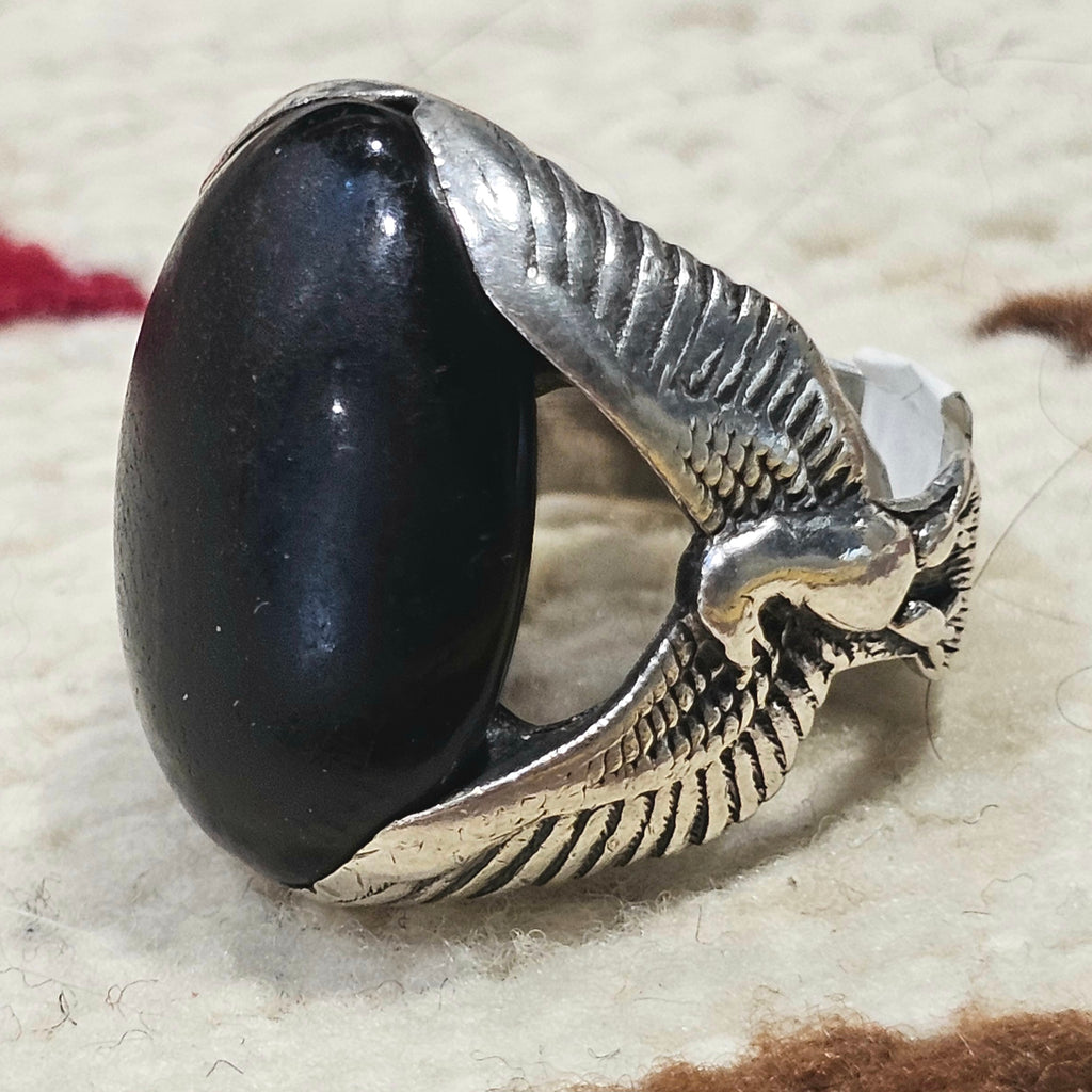 1950s Eagle Onyx Vintage Ring Sterling Old Pawn Size 10 JR 736