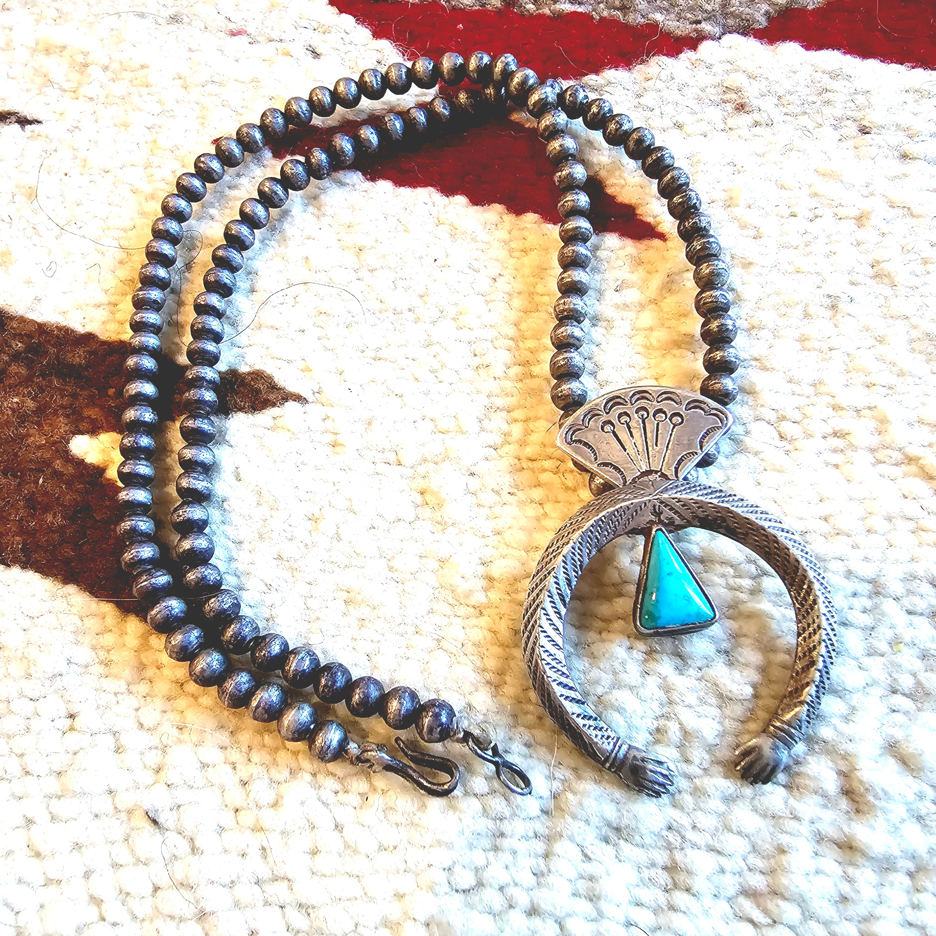 C 1910 Ingot Silver and Turquoise Naja Bead Necklace  JN 703