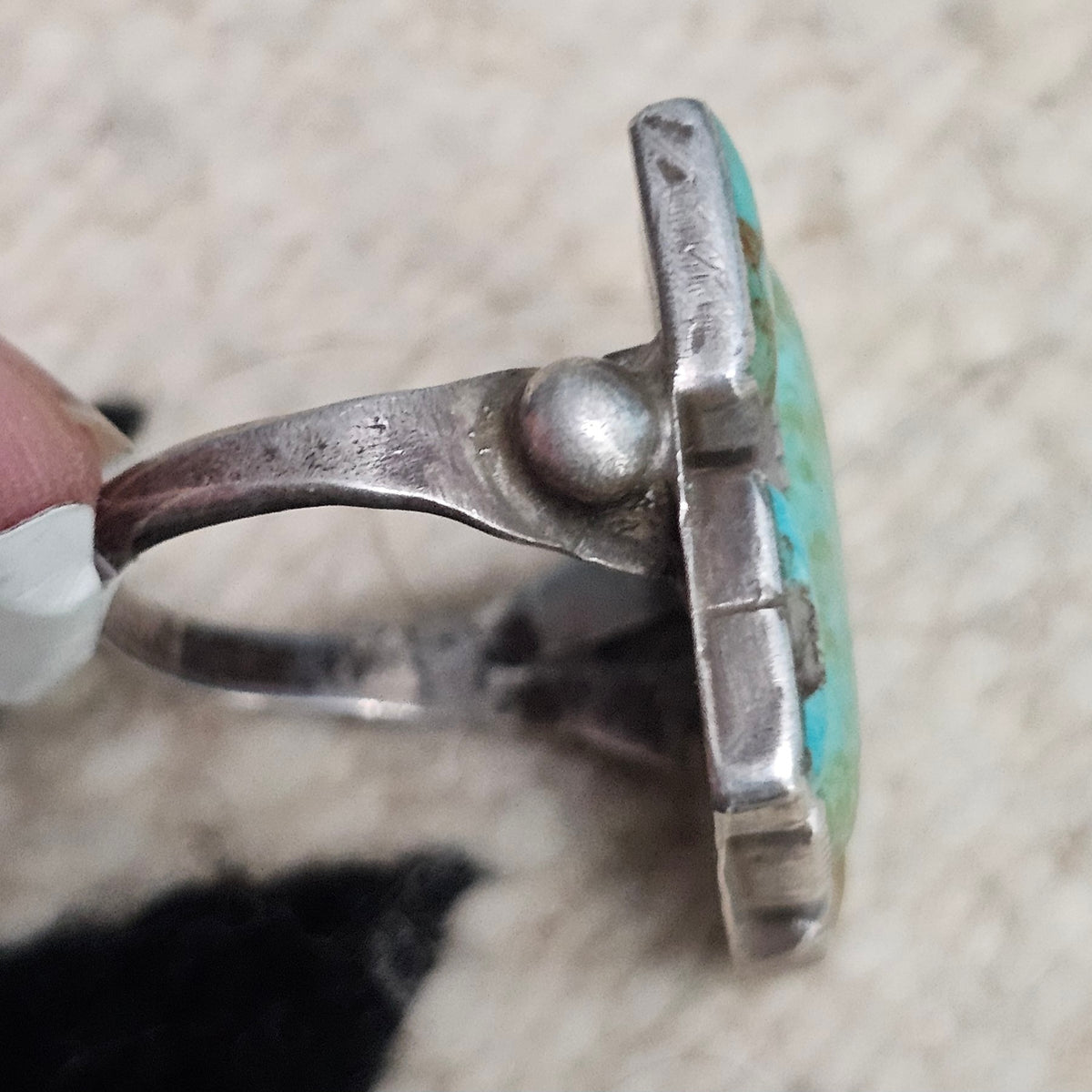 Rectangles of Natural Blue Turquoise Vintage Sterling Ring Size 8 Old Pawn JR 744