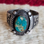 1930s Whirling Log Turquoise Ring size 9. JR 739