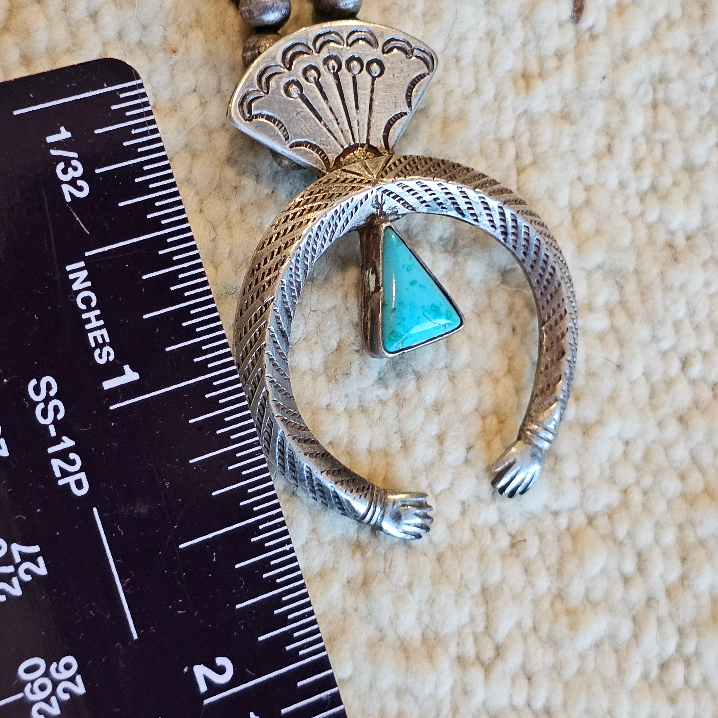 C 1910 Ingot Silver and Turquoise Naja Bead Necklace  JN 703