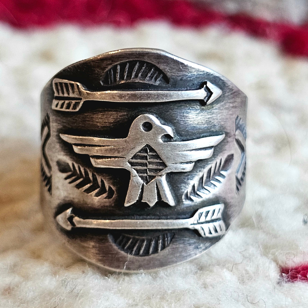 Old Sterling Signet Ring with Thunderbird size 6 1/2. JR 792
