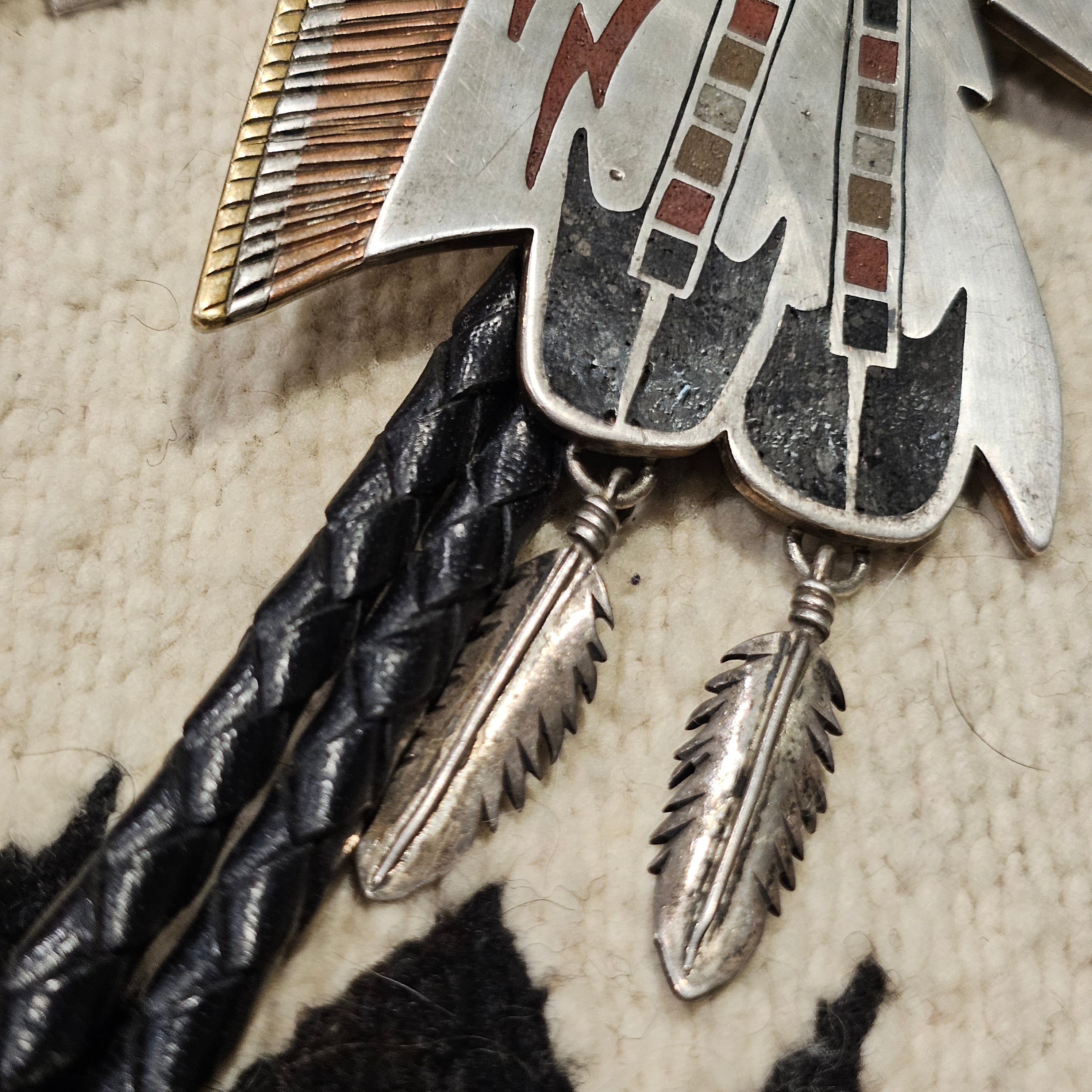 Give Away Horse Bolo Vintage Native Sterling & Copper & Brass & Inlay JBO 164