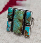 Rectangles of Natural Blue Turquoise Vintage Sterling Ring Size 8 Old Pawn JR 744