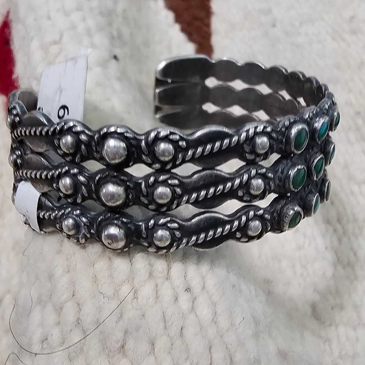 1930s Zuni 3 Row Decorative Cuff Turquoise Stones Old Pawn Cuff  fits 6 1/4" wrist. JB 259