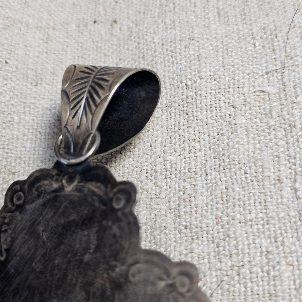 Big Heart & Cross Signed Turquoise Native Pendent Old Pawn Sterling # JPN 150