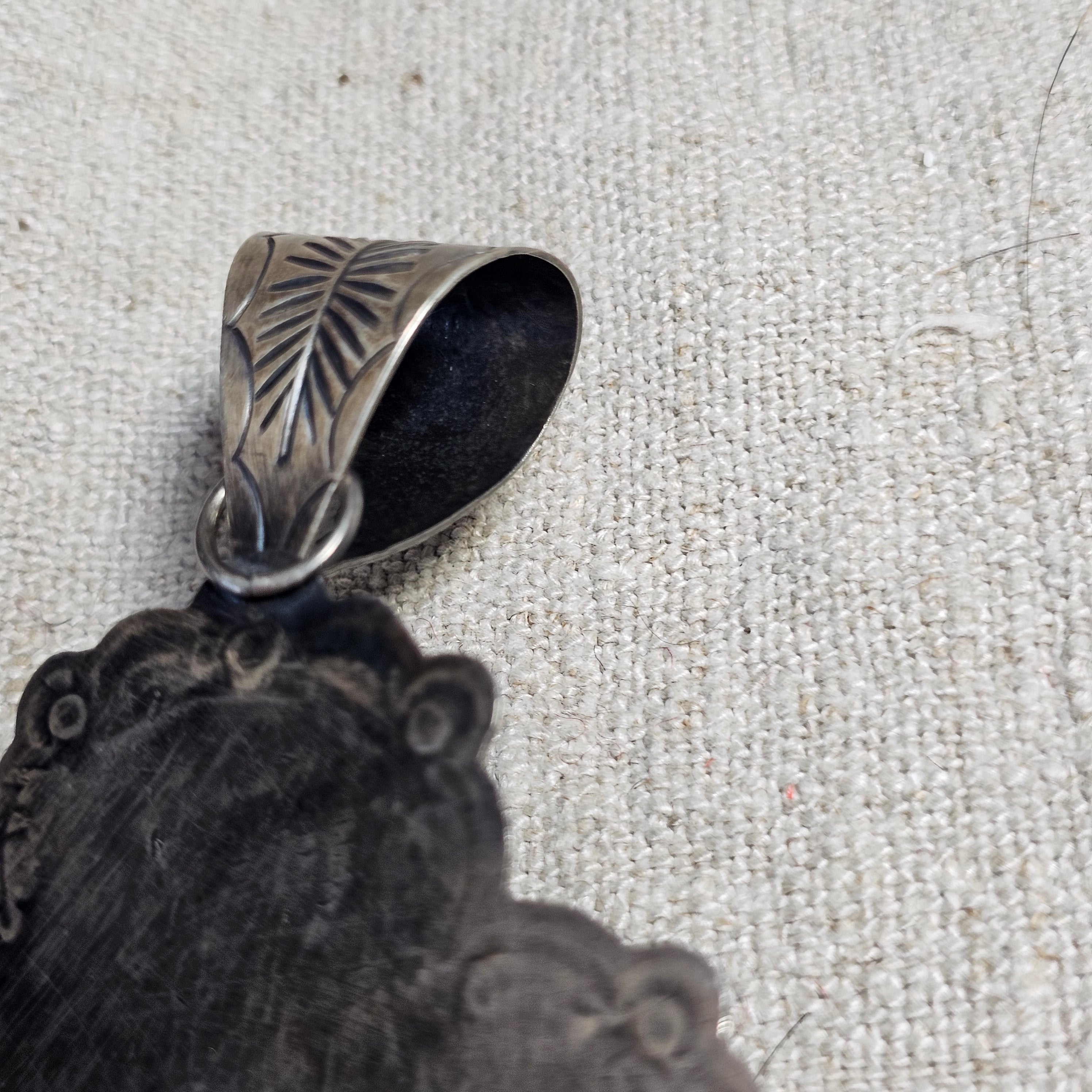 Big Heart & Cross Signed Turquoise Native Pendent Old Pawn Sterling # JPN 150