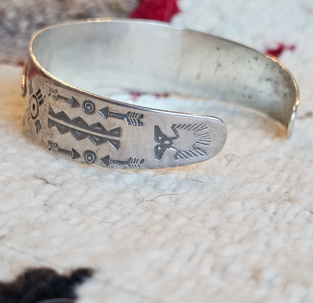 1930s Thunderbird Turquoise Native Sterling Cuff fits 6 1/2" wrist. JB 336