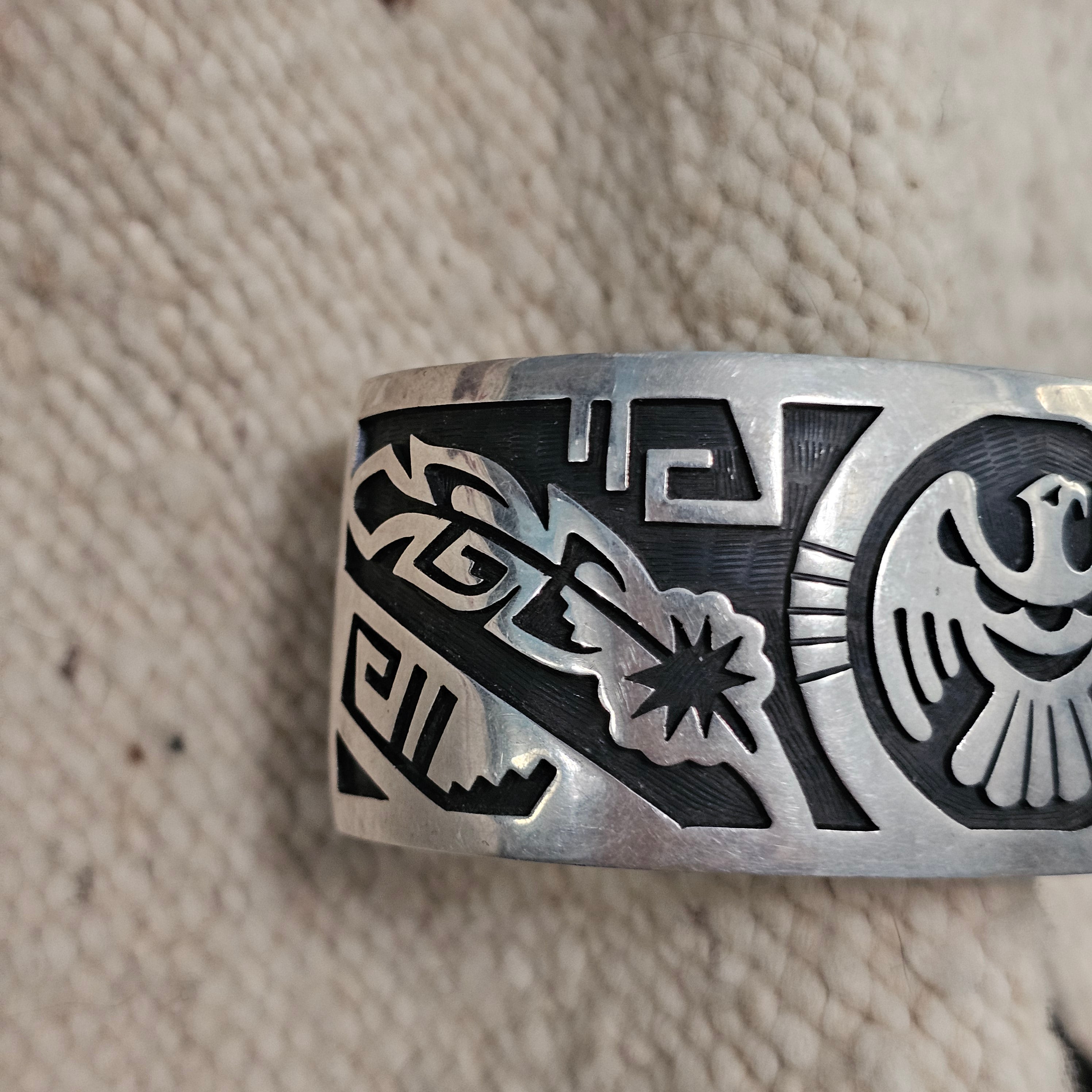 Mark Tawahongva Hopi Thunderbird Silver Native Cuff Bracelet Old Pawn. 7" wrist. JB 324