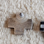 Crisp  Onyx & Mother of Pearl Inlay Zuni Earrings Old Pawn  JE 278