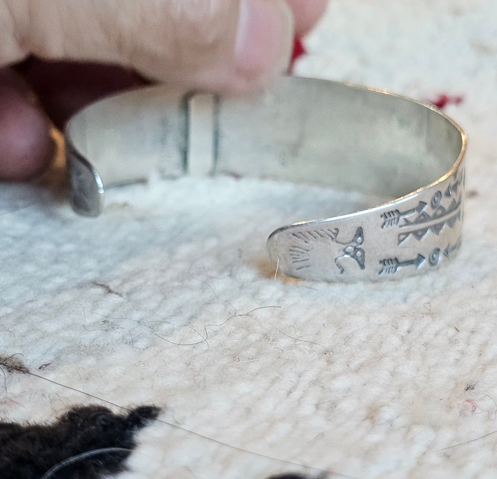 1930s Thunderbird Turquoise Native Sterling Cuff fits 6 1/2" wrist. JB 336