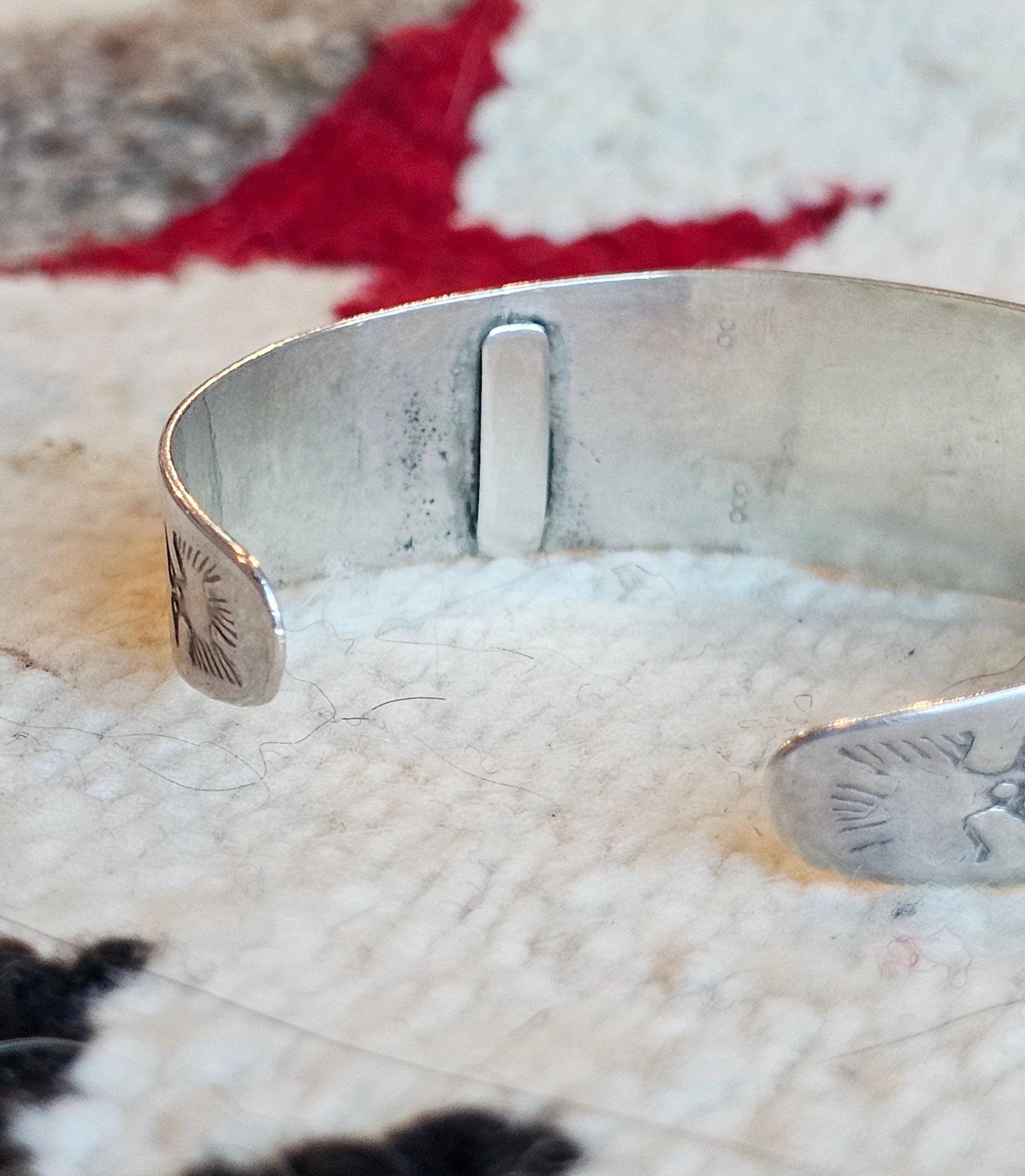 1930s Thunderbird Turquoise Native Sterling Cuff fits 6 1/2" wrist. JB 336