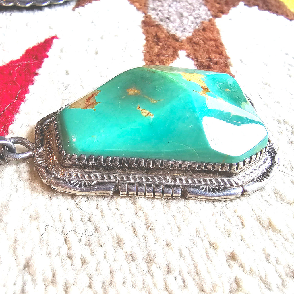 Chunky 4" Royston Turquoise Vintage Native Pendent JPN 163