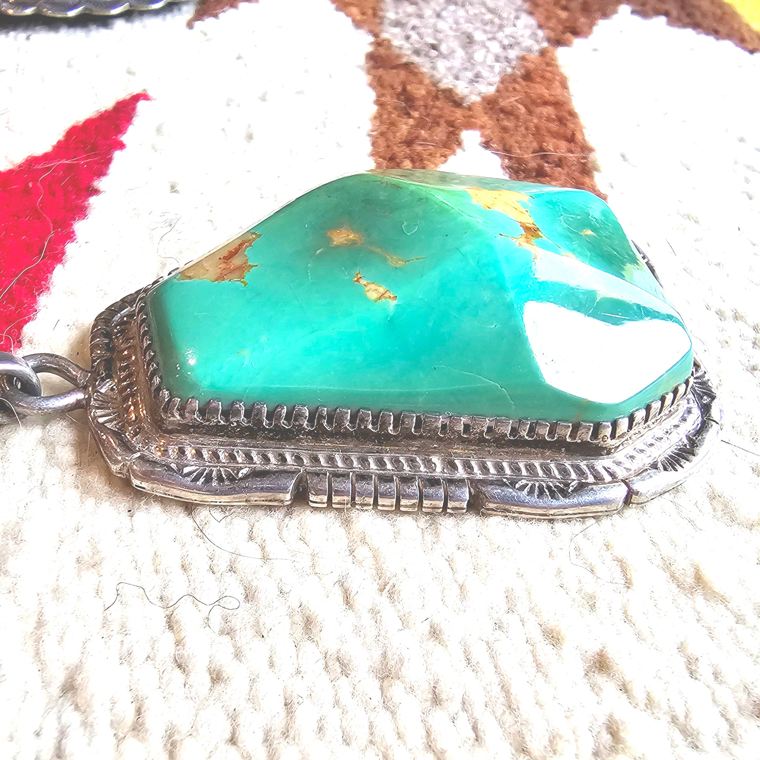 Chunky 4" Royston Turquoise Vintage Native Pendent JPN 163