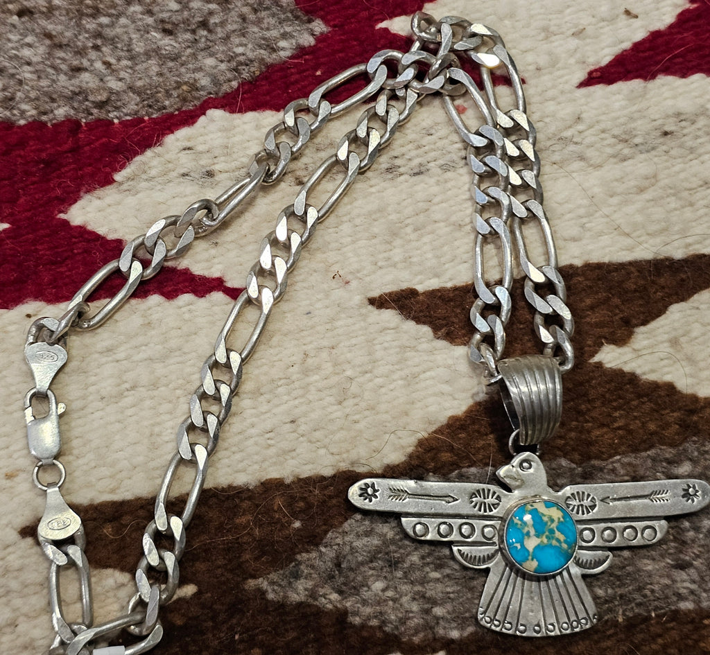Signed Thunderbird Necklace Turquoise Vintage JN 826