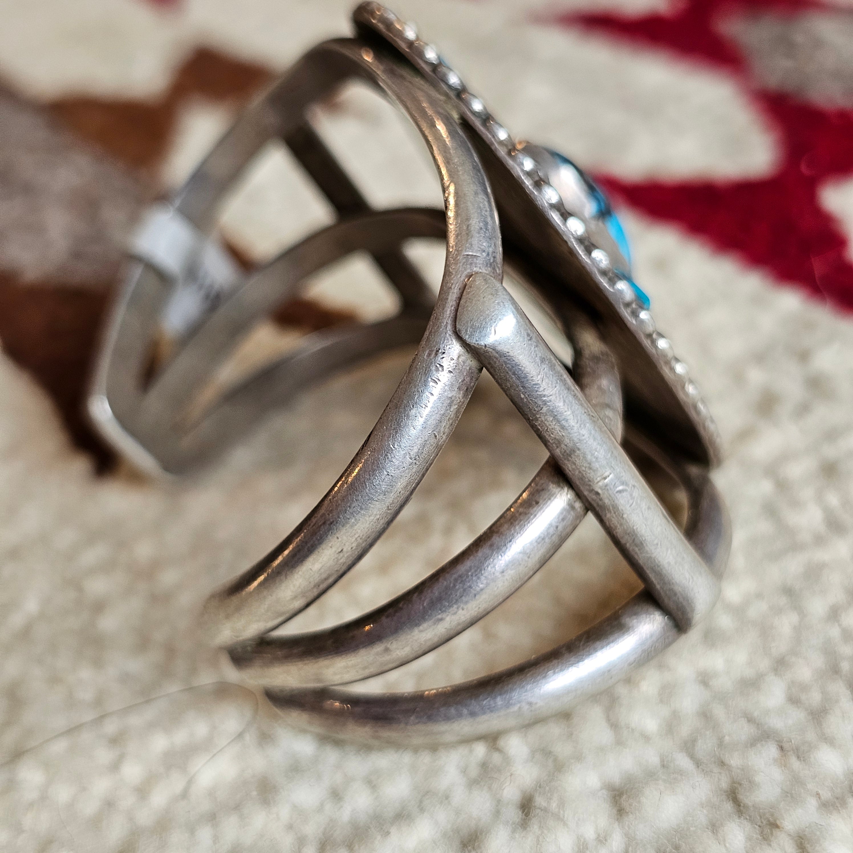 1940s Bisbee Turquoise Vintage Native Sterling Cuff fits 6 1/2" wrist. JB 160