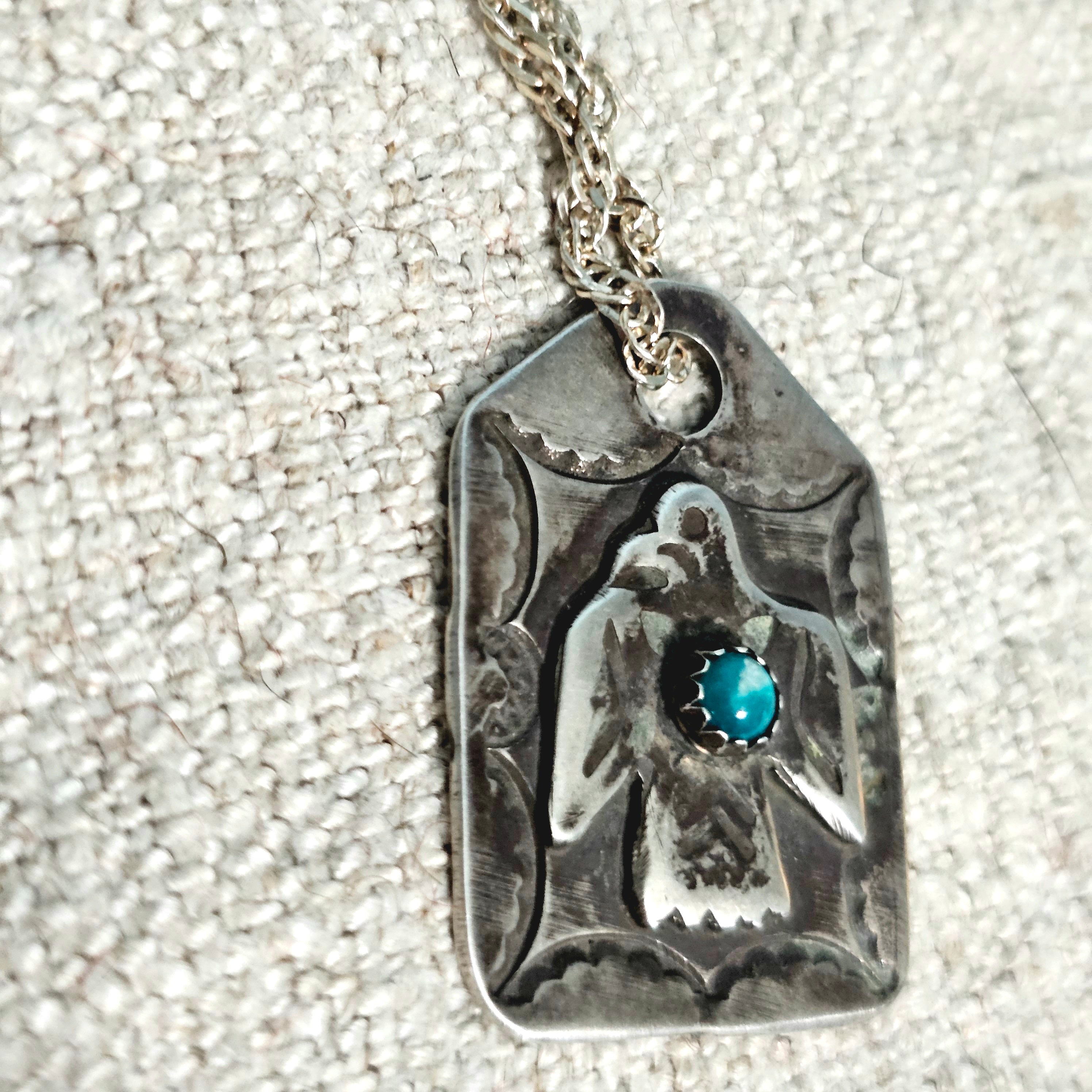1930s Tag Thunderbird Blue Turquoise Native Necklace Old Pawn JN 846