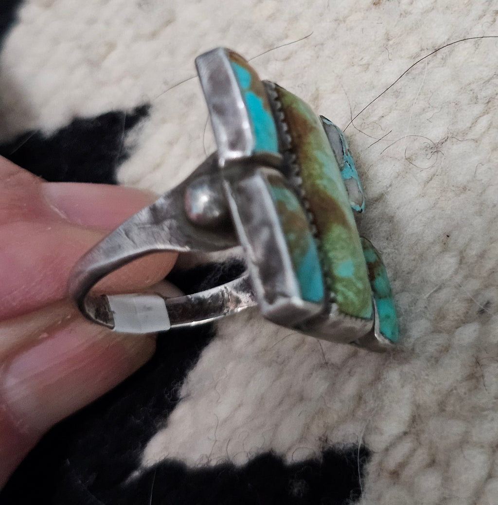 Rectangles of Natural Blue Turquoise Vintage Sterling Ring Size 8 Old Pawn JR 744