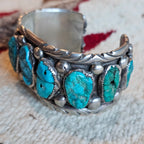 1940s Vintage Drilled Turquoise Sterling Silver Navajo Cuff Bracelet 6 3/4" wrist JB 172