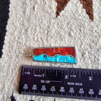 Zuni Turquoise & Coral Inlay Native Earrings Old Pawn 2 1/2"  JE 277