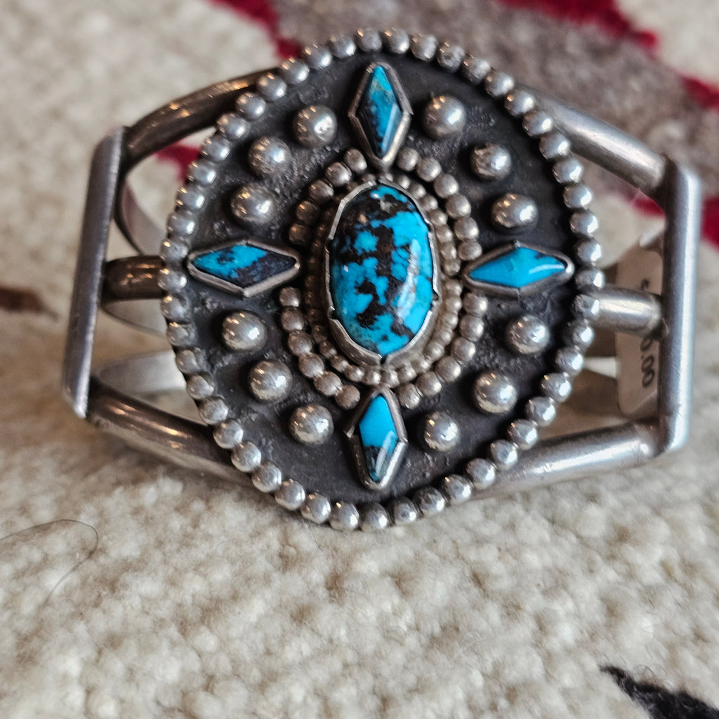 1940s Bisbee Turquoise Vintage Native Sterling Cuff fits 6 1/2" wrist. JB 160