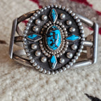 1940s Bisbee Turquoise Vintage Native Sterling Cuff fits 6 1/2" wrist. JB 160