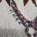 Signed Spiny Oyster Small Squash Blossom Necklace: Old Pawn Sterling Silver  JN 832
