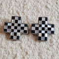 Crisp  Onyx & Mother of Pearl Inlay Zuni Earrings Old Pawn  JE 278