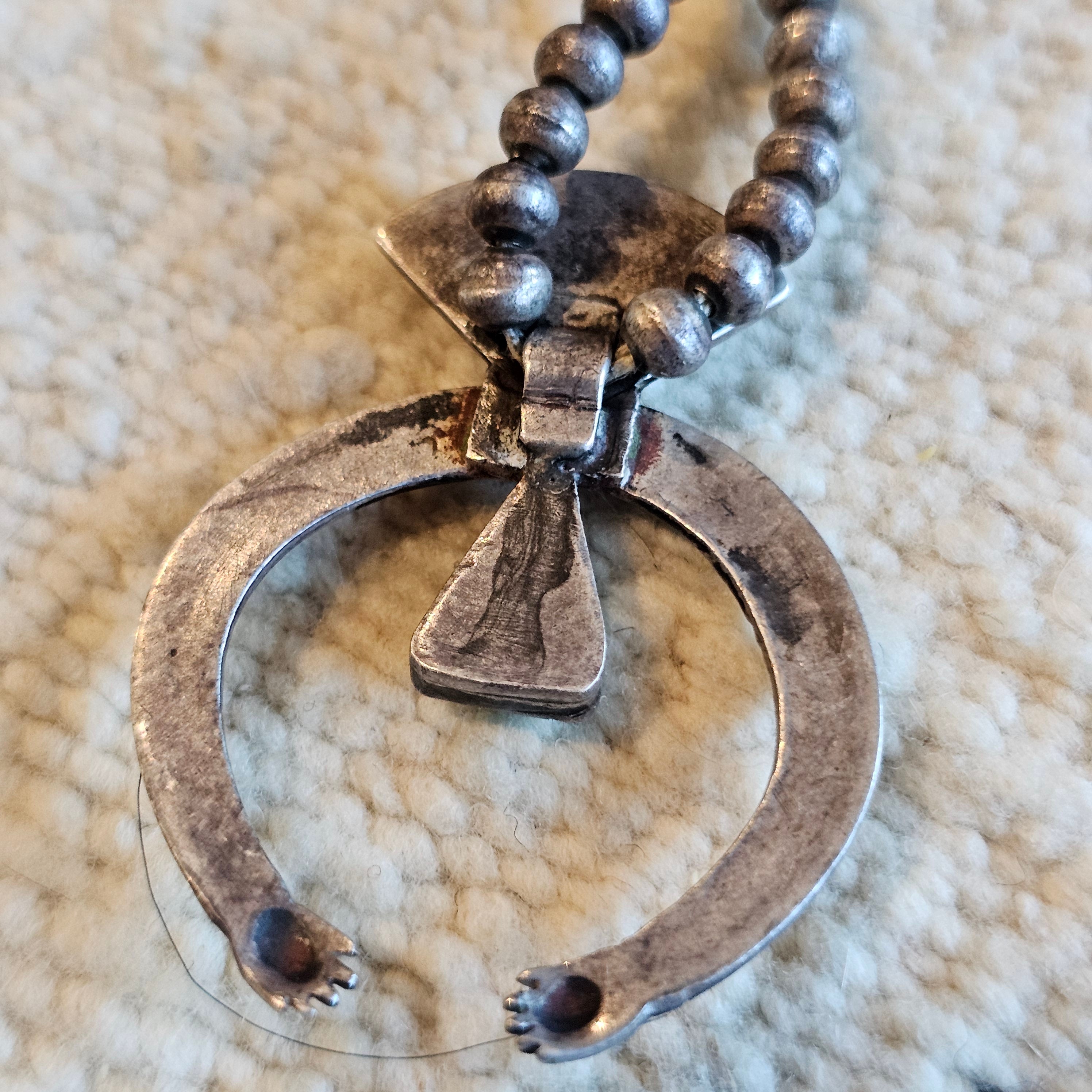 C 1910 Ingot Silver and Turquoise Naja Bead Necklace  JN 703