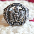 C 1930s Old Sterling Horseshoe Ring with Thunderbird Old Pawn size  9 1/2. JR 793