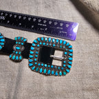 Zuni Signed Vintage Petitpoint Blue Turquoise Concho Belt Sterling Old Pawn. JBL 165