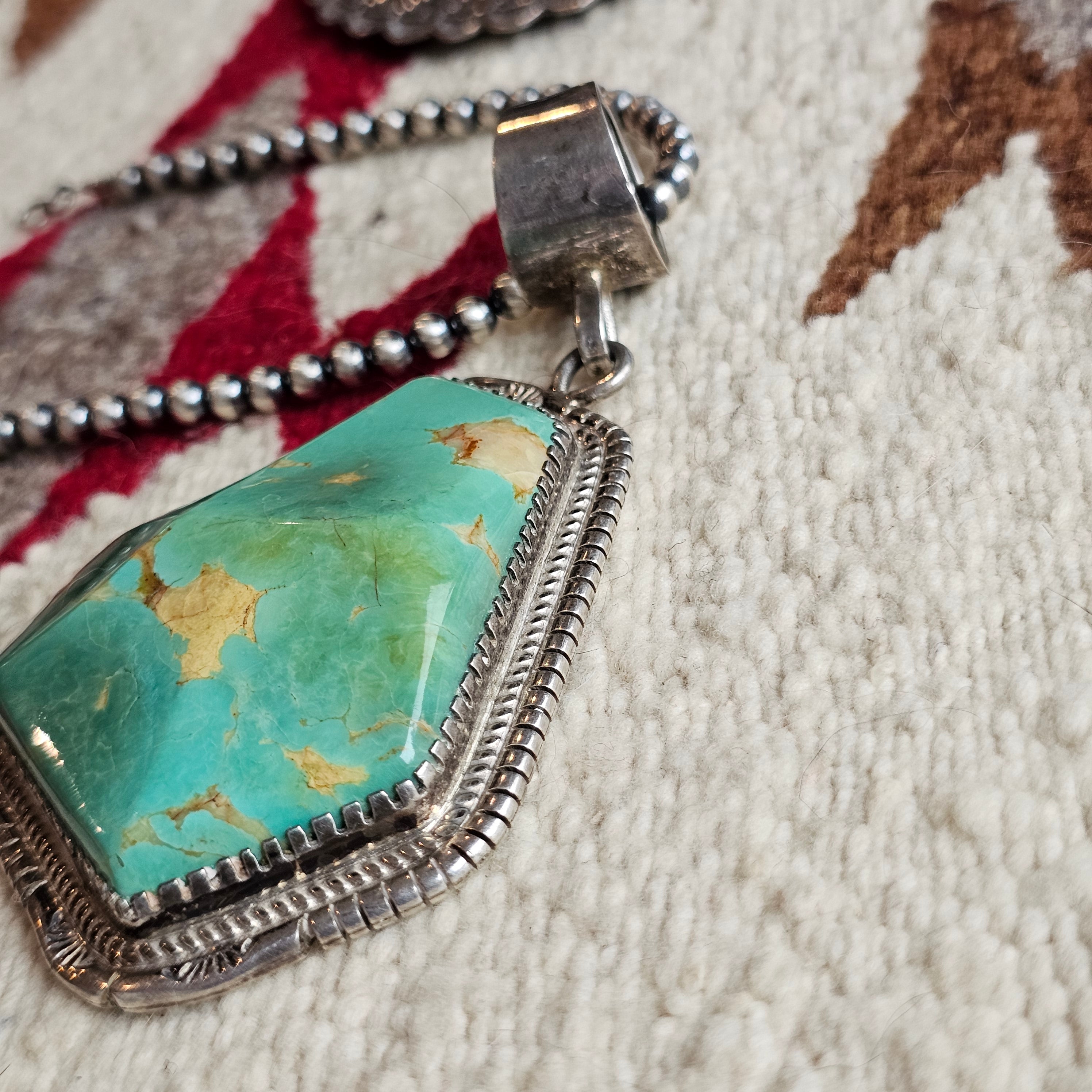 Chunky 4" Royston Turquoise Vintage Native Pendent JPN 163