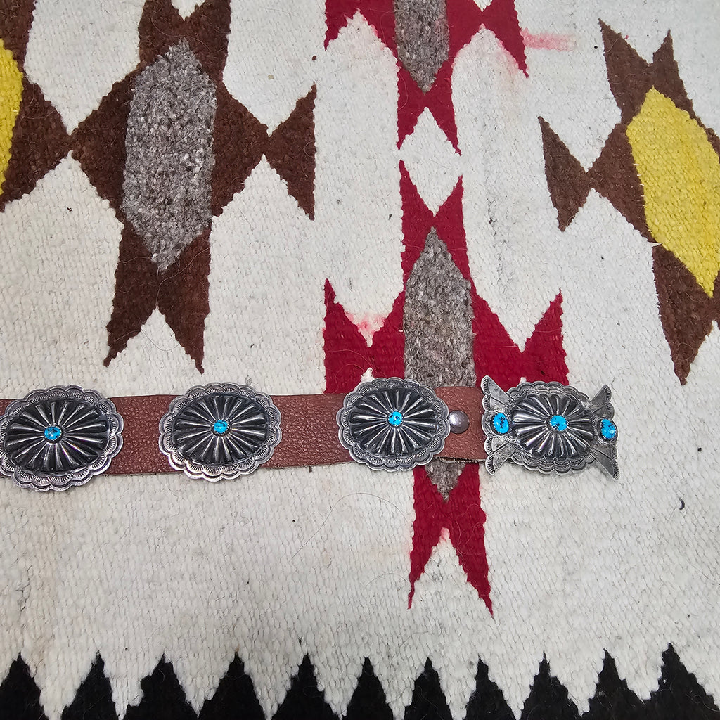 Ortega Signed Vintage Native Concho Belt Sterling & Turquoise Navajo Old Pawn. JBL 164