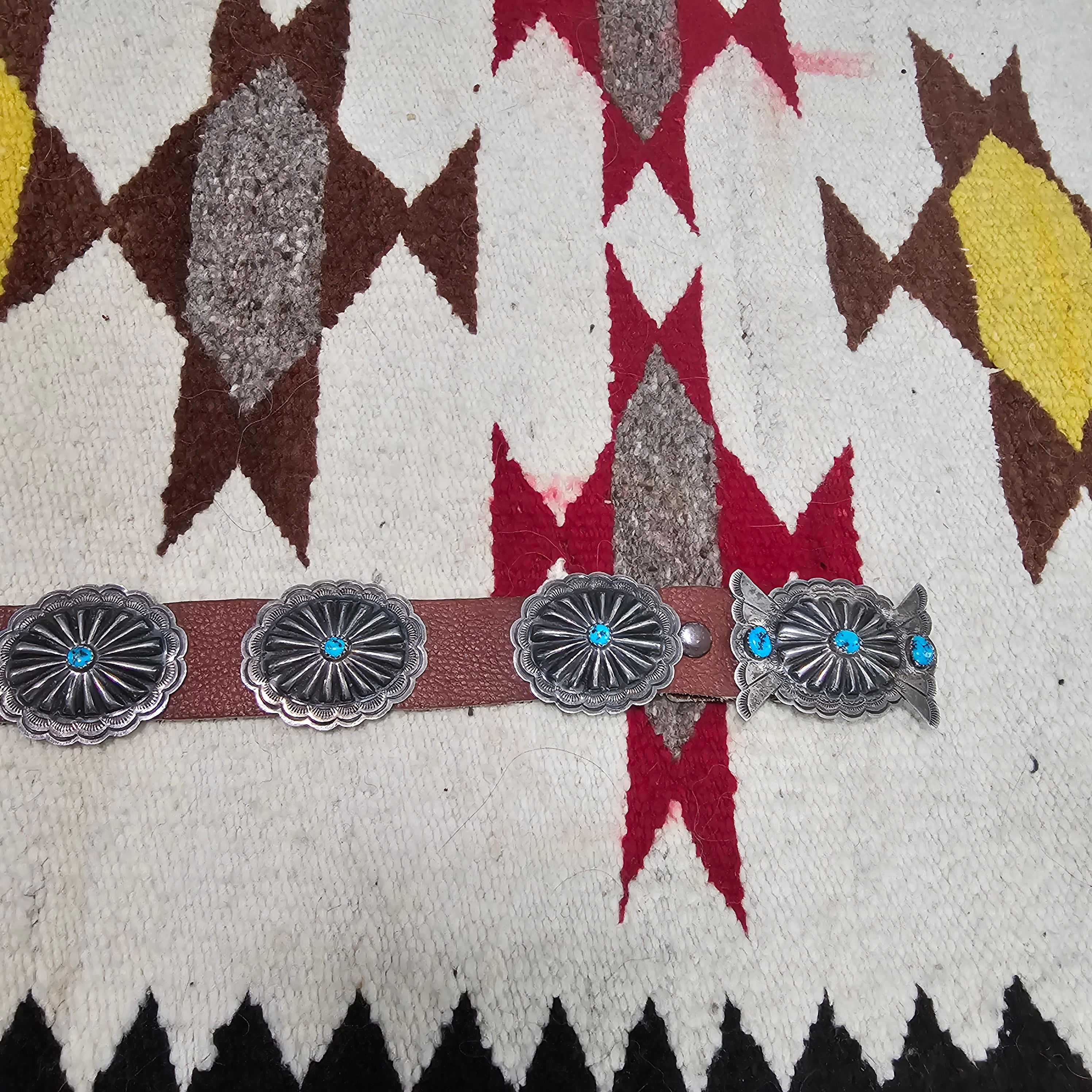 Ortega Signed Vintage Native Concho Belt Sterling & Turquoise Navajo Old Pawn. JBL 164